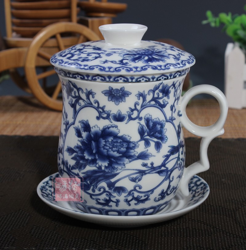 陶瓷茶杯带过滤 定做青花茶杯