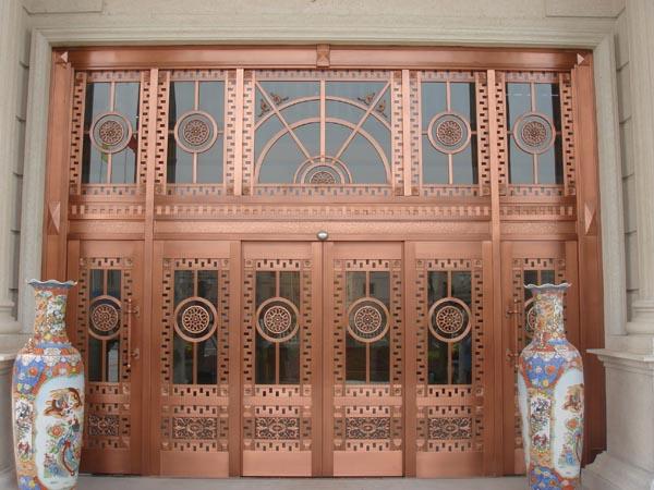 鞍山酒店铜门|玻璃铜门|法院铜门图片报价