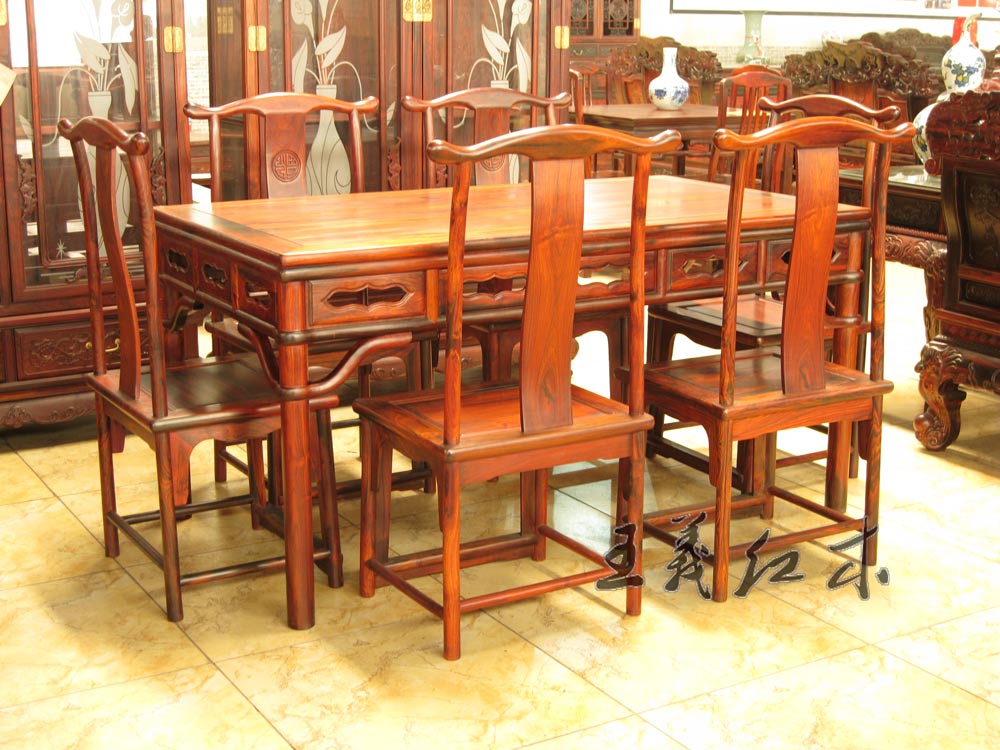 【王义红木家具】老挝红酸枝木餐桌 中式仿古老挝红酸枝木餐桌