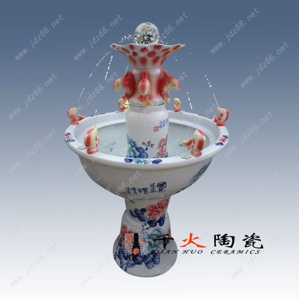 陶瓷鱼缸喷水,家居喷泉鱼缸加湿器,陶瓷工艺品摆件