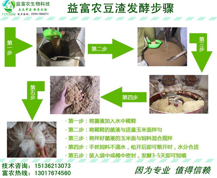 豆渣饲料的发酵是如何使用益富农菌种的呢