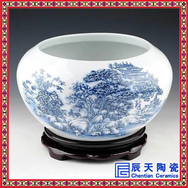 景德镇陶瓷器 鱼缸大号 手绘荷花缸 睡莲缸 聚宝盆 瓷缸 水缸