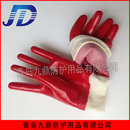 厂家直销品质手部防护用品棉质罗口加厚耐酸碱PVC红耐油手套全胶