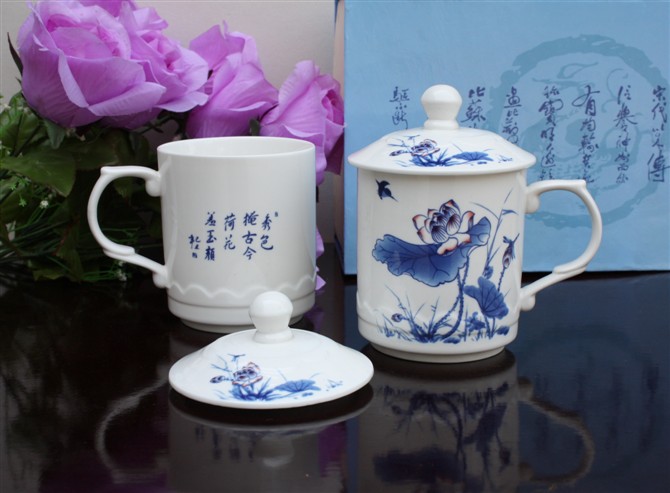 景德镇茶杯陶瓷带盖骨瓷大水杯子青花瓷器个人办公会议礼