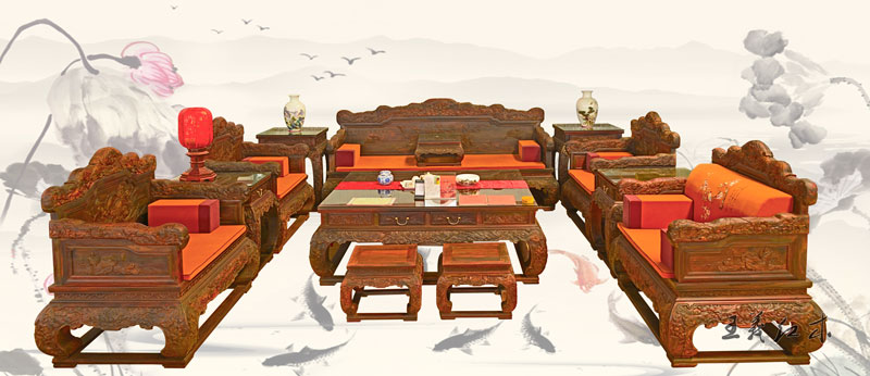缅甸花梨沙发组合 古典皇室客厅 花梨木家具客厅组合