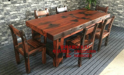 老船木餐桌椅组合客厅实木餐桌茶几办公桌酒店餐桌中式沉船木家具
