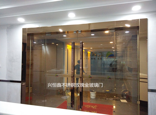 深圳兴恒鑫玻璃门 刷卡玻璃门 商场玻璃门玫瑰金玻璃门厂家直销