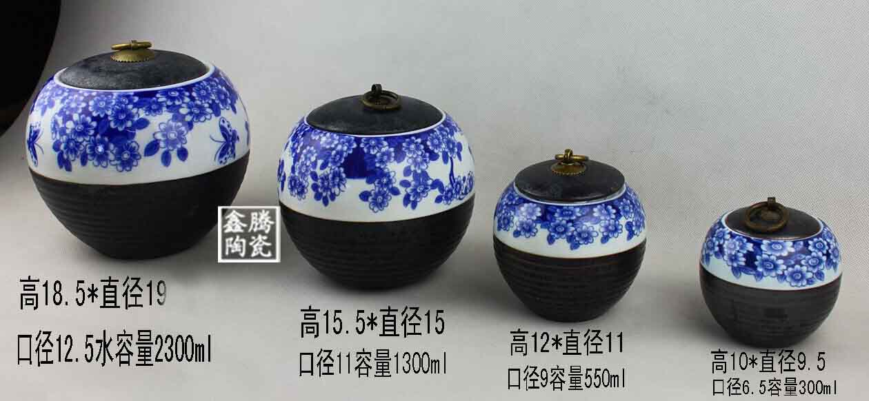 青花陶瓷茶叶罐,手绘青花茶叶罐