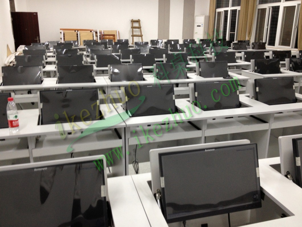 学生翻转式电脑桌 电教室电脑翻转桌 外贸机房培训桌