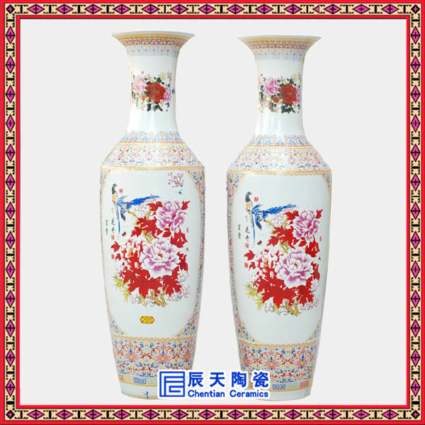 订作山水陶瓷大花瓶厂家-手绘粉彩陶瓷花瓶批发-1.2米家居客厅大花瓶价格