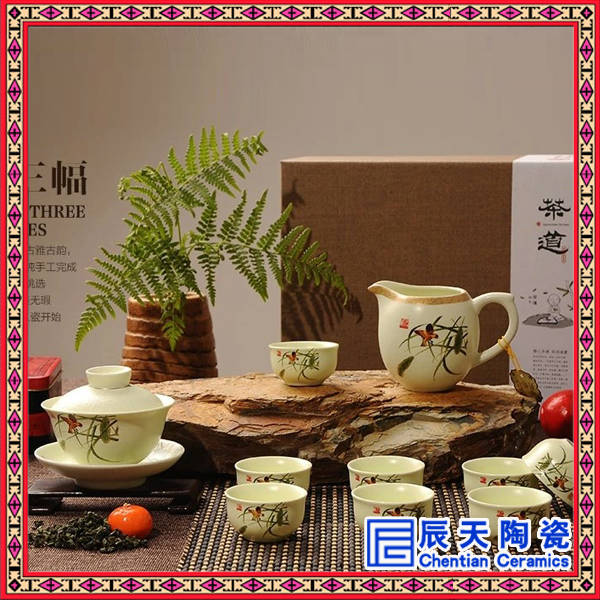 粉彩陶瓷茶具 手绘功夫茶具 茶具订做厂家 土与火的千年艺术