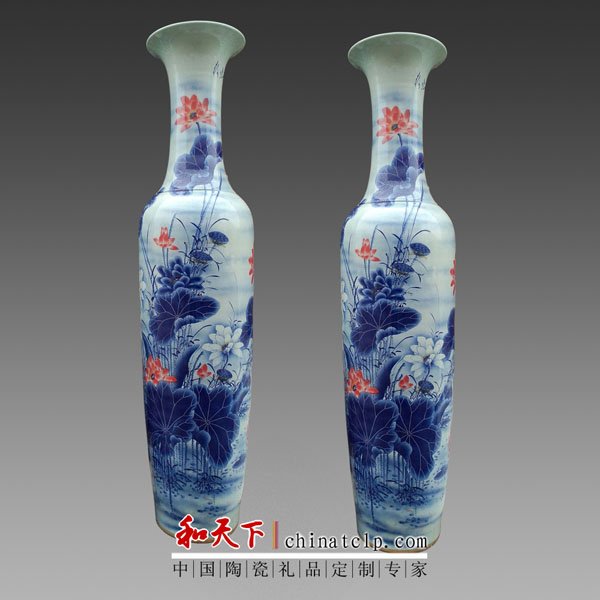 景德镇和艺中国红花瓶 手绘青花陶瓷花瓶