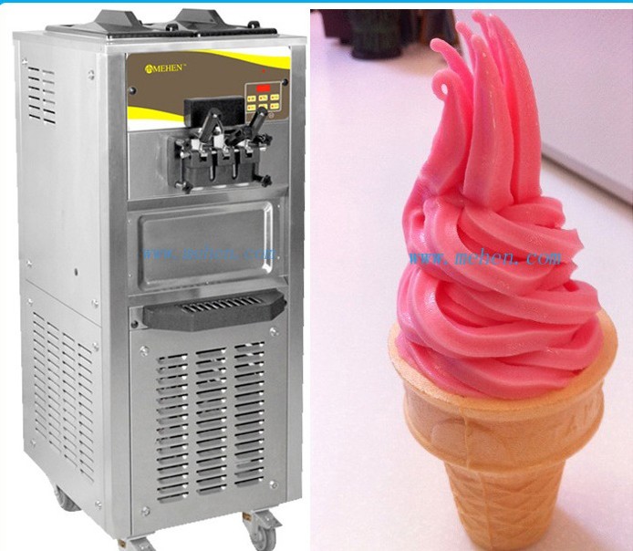 做软冰淇淋的机器|牛奶口味冰淇淋机|台式商用果味甜筒机|三头三色冰淇淋机