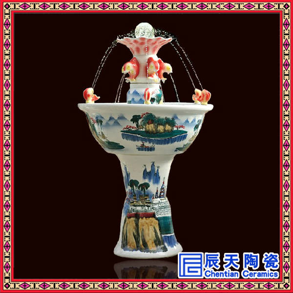 中式风水轮陶瓷鱼缸流水喷泉摆件客厅家居桌面家用招财创意加湿器