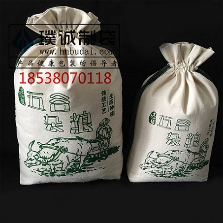 江苏棉布大米袋厂家设计定做-棉布束口大米袋价格