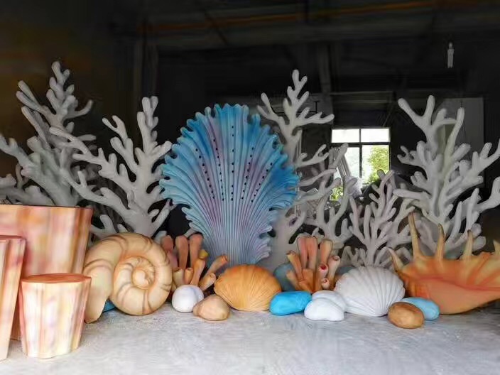 杭州婚庆泡沫雕塑定制-海洋主题珊瑚|贝壳舞美场景道具制作