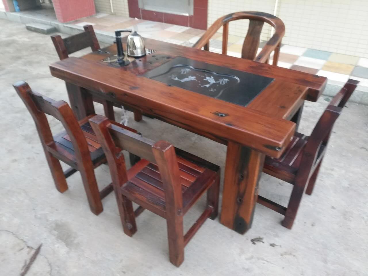 老船木海船龙骨大茶台中式复古功夫泡茶桌椅