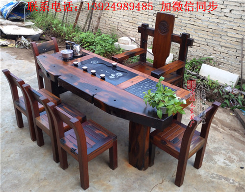 中式老船木茶桌椅组合特价休闲茶台实木功夫茶几古船木船
