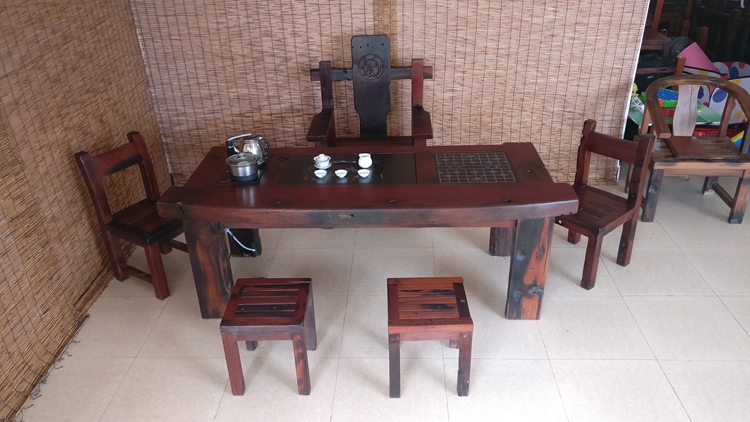 老船木茶桌椅组合船木龙骨大茶台小户型休闲茶几