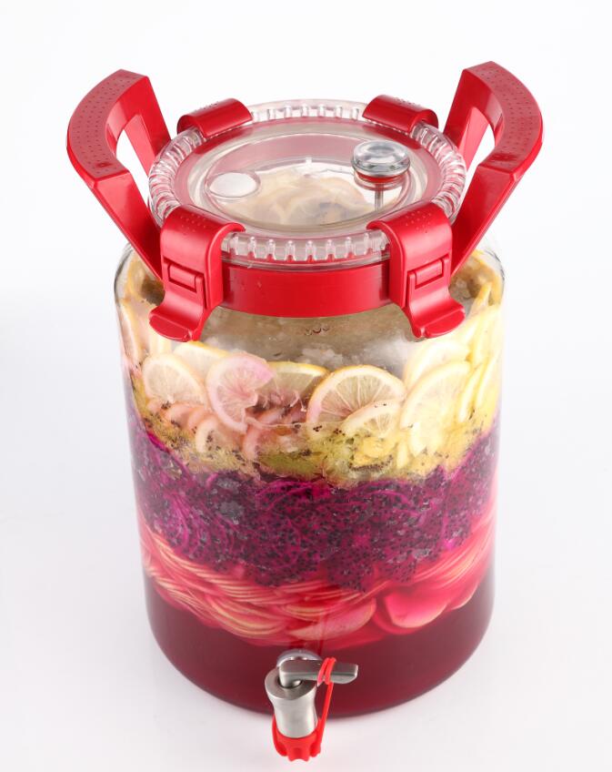 玻璃密封罐自动排气食物发酵桶,双排气阀 可调日期盖子