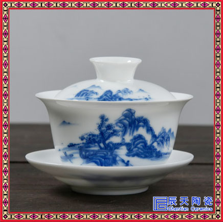 青花传统盖碗 直销陶瓷盖碗茶具