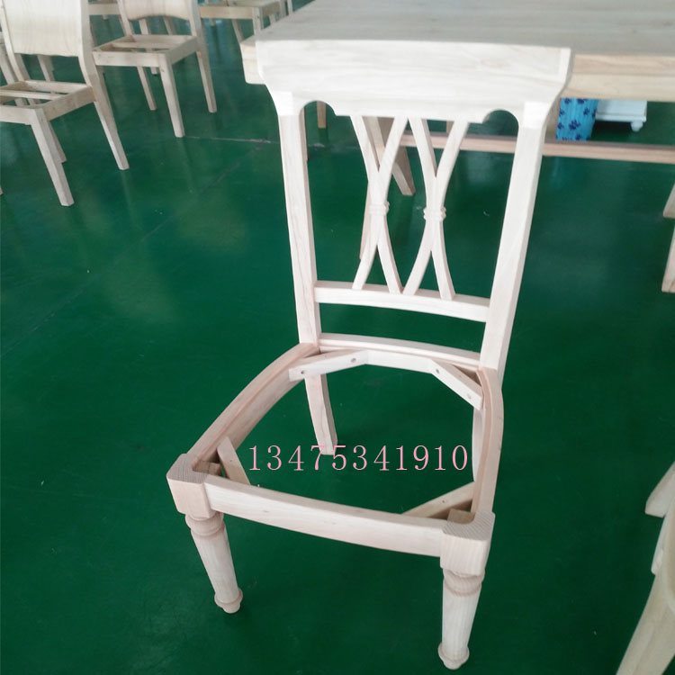 供应实木餐桌椅白茬美式双叉椅四条椅白坯小美实木桌椅