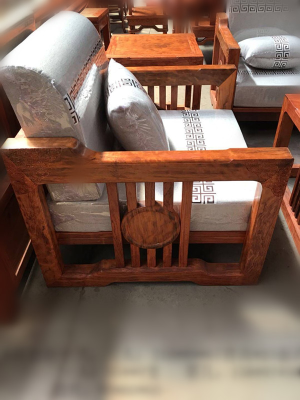 巴花新中式沙发六件套 红木家具 实木沙发