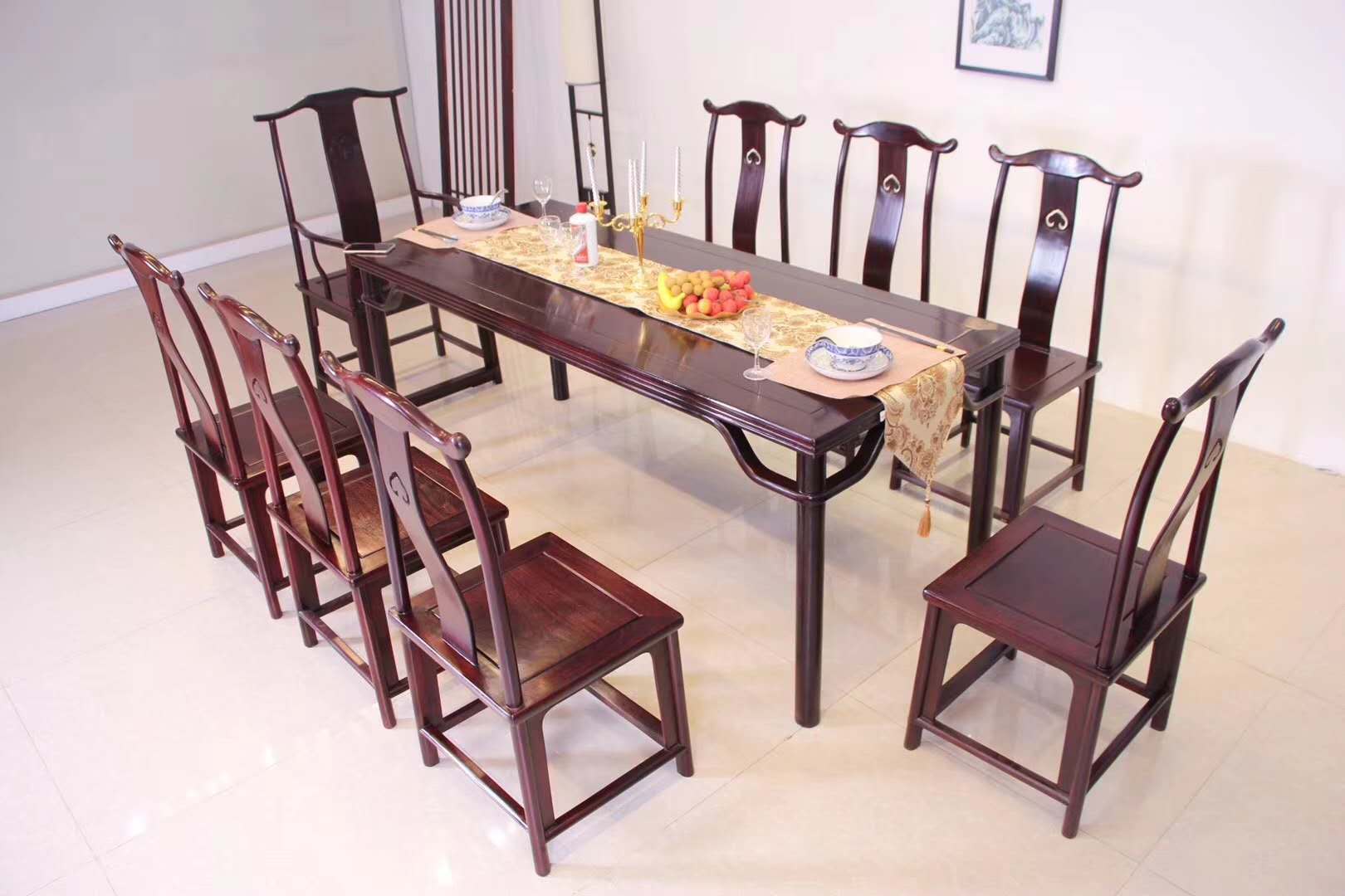 阔叶黄檀西餐桌 黑酸枝餐桌椅组合 红木家具