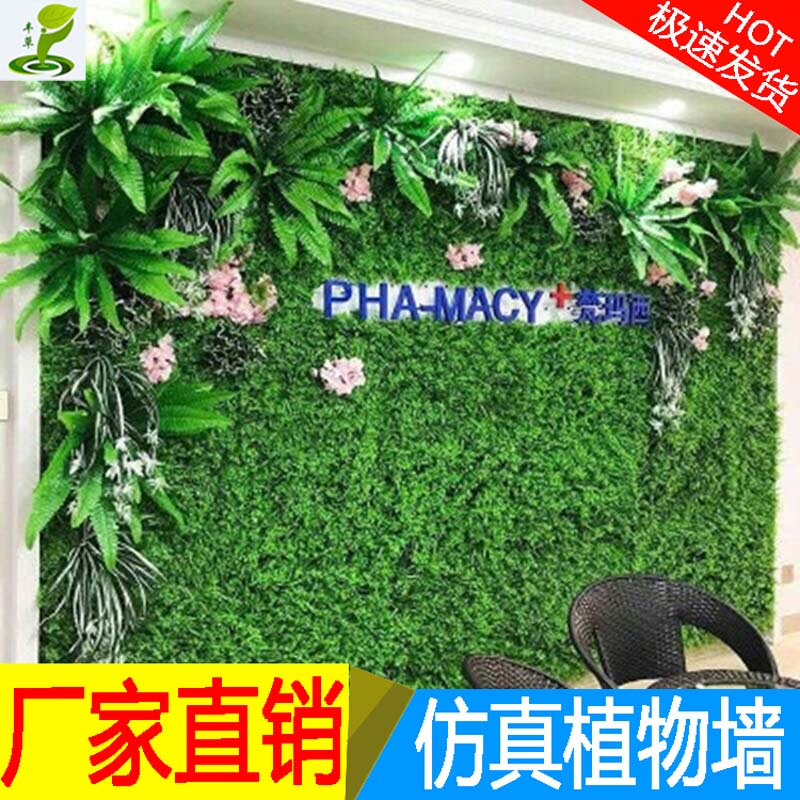 办公楼休闲场所布置绿化植物背景墙仿真植物绿植
