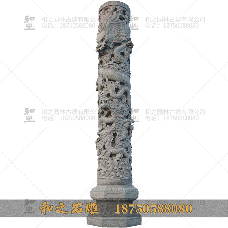 福建惠安河南石雕龙 天然石材青石雕龙柱 文化柱和之石