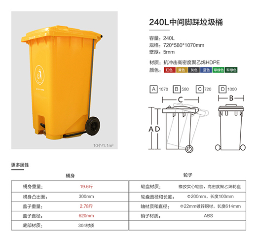 重庆240L户外环卫可分类户外垃圾桶