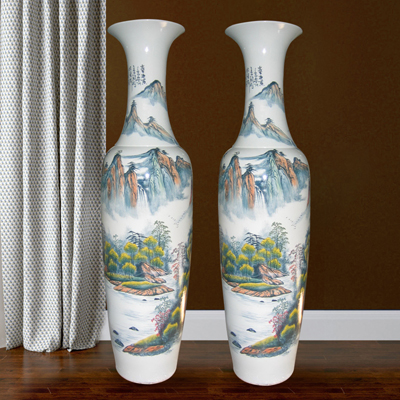 陶瓷器大花瓶 手绘青花瓷客厅家居落地