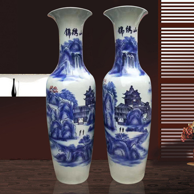 陶瓷手绘青花瓷复古客厅落地陶瓷大花瓶