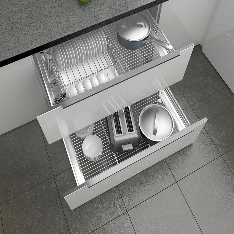 士商厨房橱柜拉篮双层304不锈钢实心抽屉式沥水碗架调