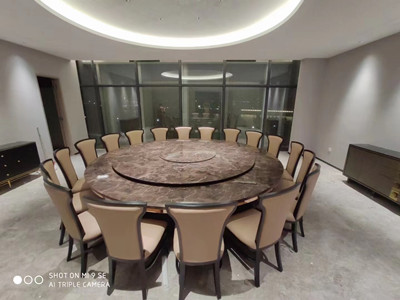 天津新中式岩板圆桌 酒店餐桌椅组合