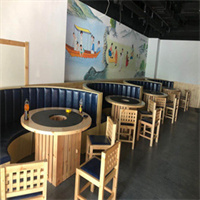 天津电磁炉一体自助烤肉桌 餐厅桌椅组合定制 主题餐厅桌椅