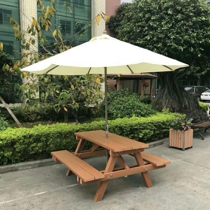 雅亭家具厂供应YT-353B户外塑木桌椅组合景区连体餐桌椅