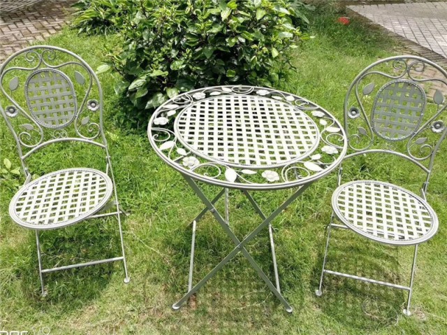 美式铁艺圆桌椅靠背奶茶店小茶几简约休闲阳台户外花园三件套