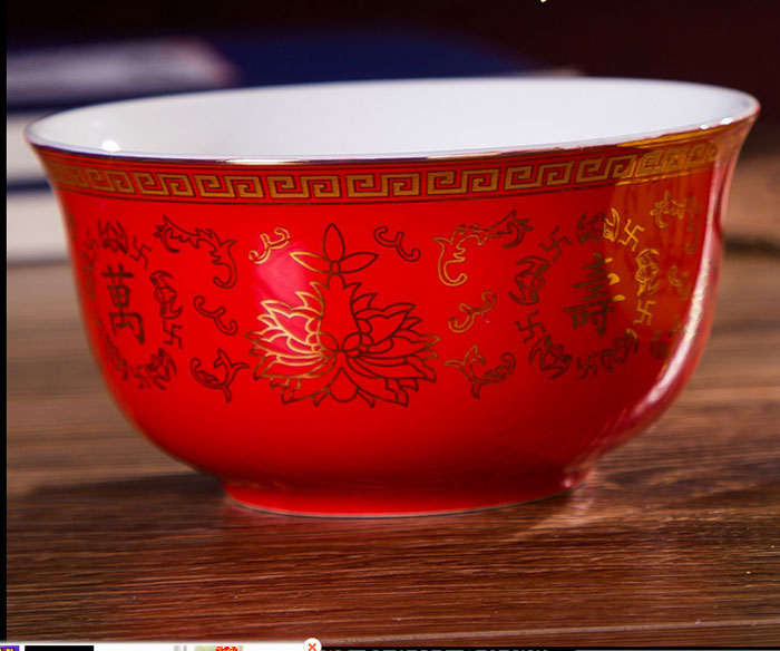定制陶瓷寿碗 礼品碗陶瓷田寿碗 生日祝寿红碗