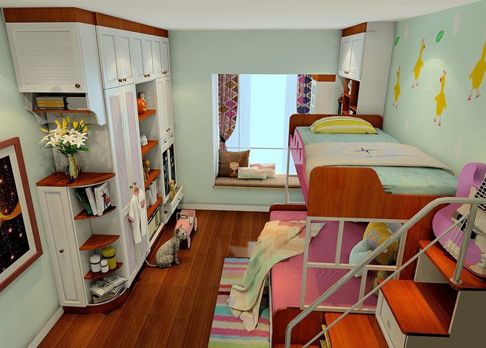 新古典风格女孩卧室家具 卧室家具定制 梳妆台 整体衣柜