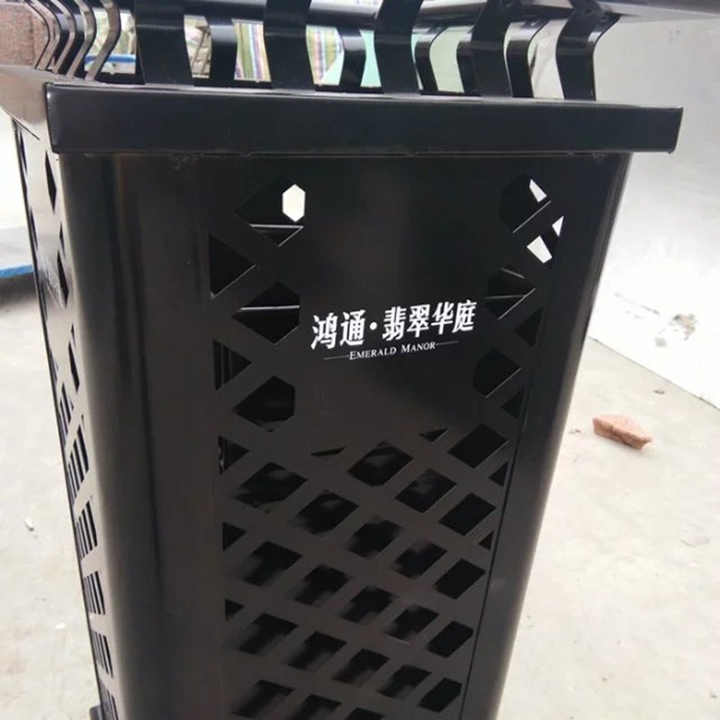 黑色大气款QL6101果皮箱冲孔透气 激光雕花垃圾桶