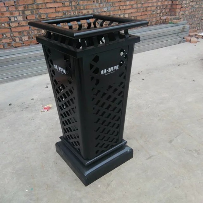 黑色大气款QL6101果皮箱冲孔透气 激光雕花垃圾桶