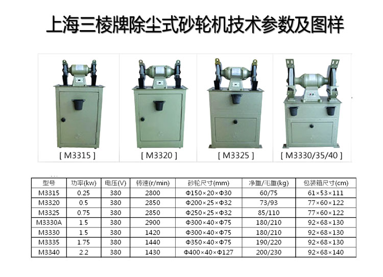 上海砂轮机厂三棱牌M3330除尘式砂轮机